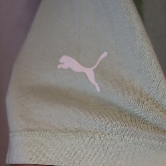 Puma Pastel Green Seafoam Mint Logo T-Shirt Unisex Medium Sporty Casual - Picture 9 of 9